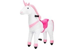 PONYEEHAW Ride on Unicorn Toys, Kids Ride on Horse Riding Horse Toys Ride on Toys for 4-9 Years Old, Premium Plush Animals Toys Walking Horse with Wheels 33.46" L x 11.81" W x 35.83" H