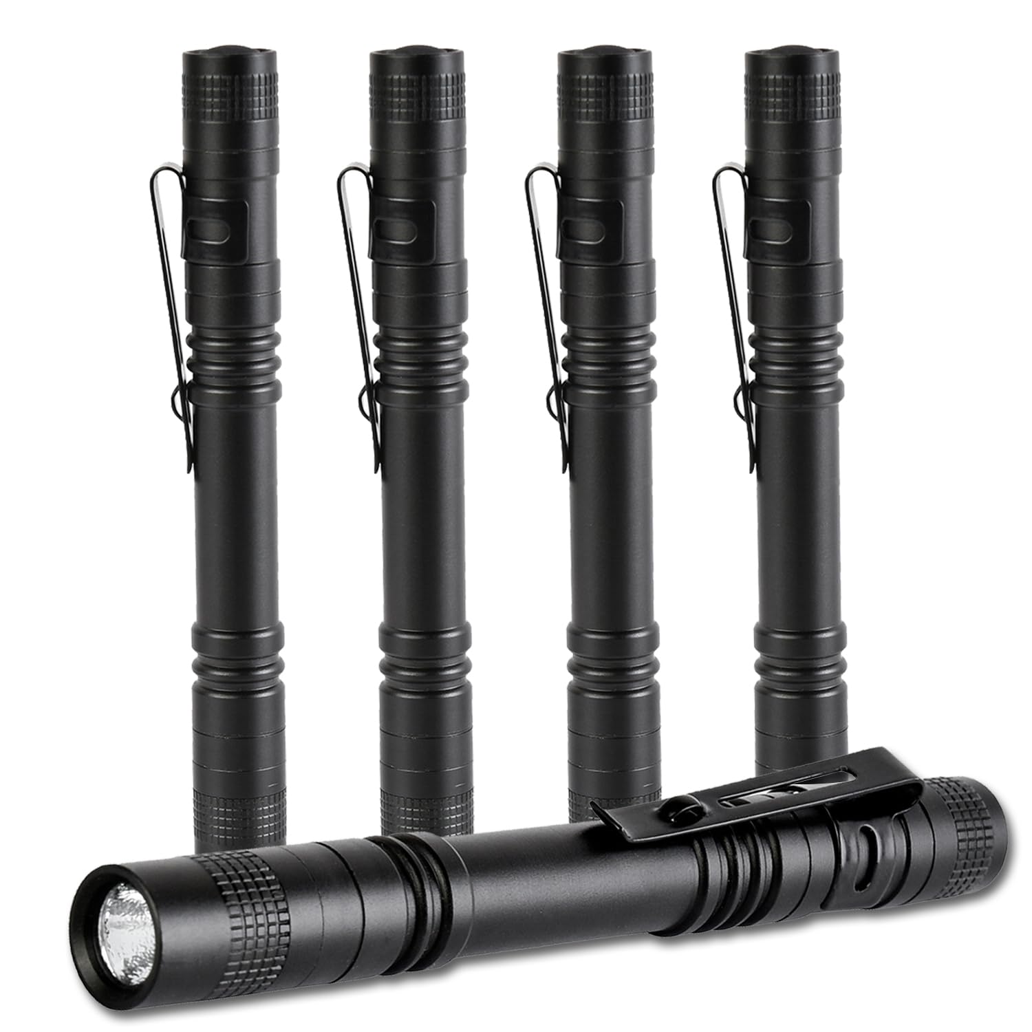 MVIOCS 5Pack Small Mini LED Flashlight Handheld Pen Light with Clip, Durable, Portable, Tactical Pocket Torch PenLight for Camping, Outdoor, Emergency, Inspection