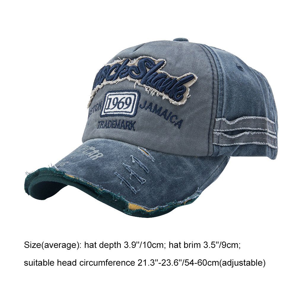 Vbiger Uomo Donna Strappato Cappellino da baseball Chic Casquetee Cappello Trendy con squisito motivo a ricamo, Blu scuro