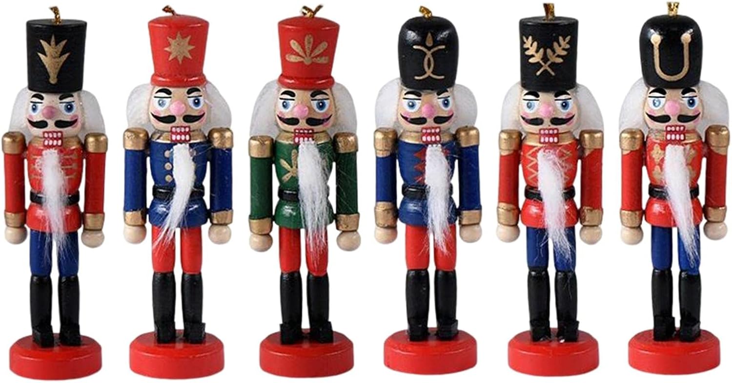 Nutcrackers - Menolana 6 Pieces 5inch Wooden Soldier Nutcracker Figures Hanging Decorations Handmade Doll Kit