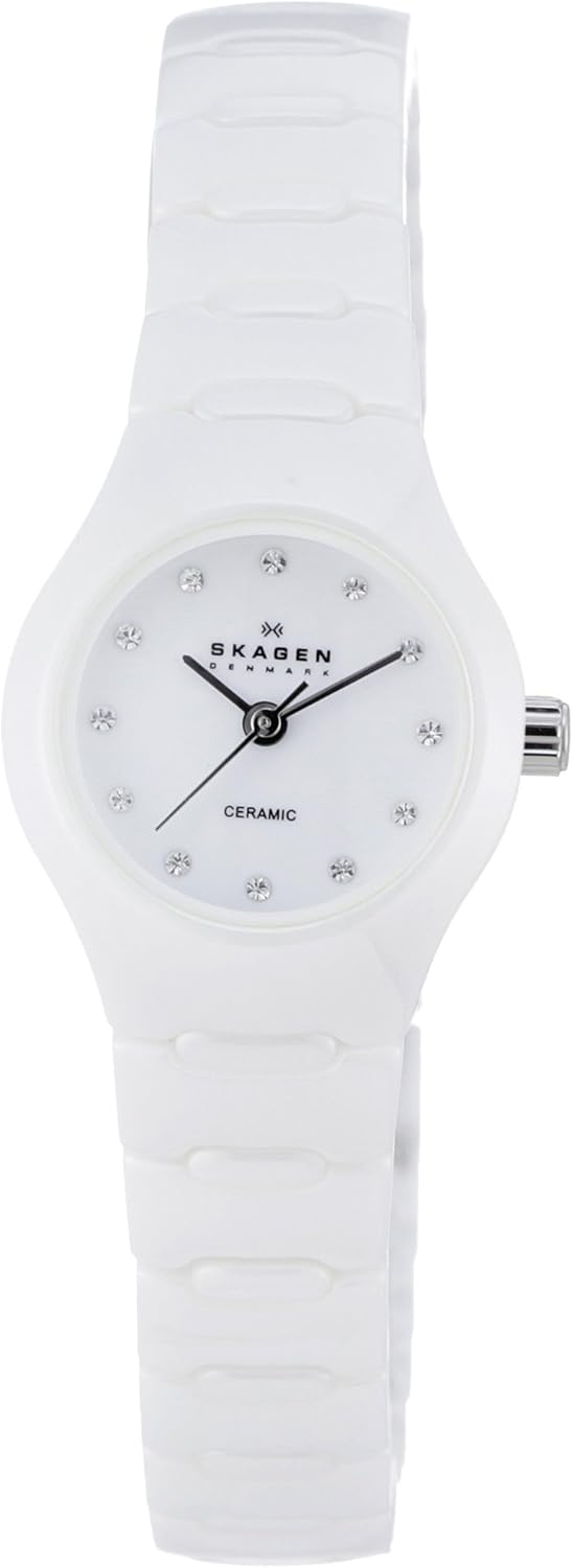 Skagen Ladies White Ceramic Watch 816XSWXC1 with Crystal Accented White