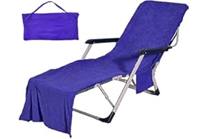 VOCOOL Double Layer Chaise Lounge Pool Chair Cover Beach Towel Fitted Elastic Pocket Won't Slide (Dark Blue)