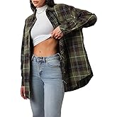 CHYRII Womens Button Down Flannel Shirts Long Sleeve Plaid Shackets Business Casual Blouse Top