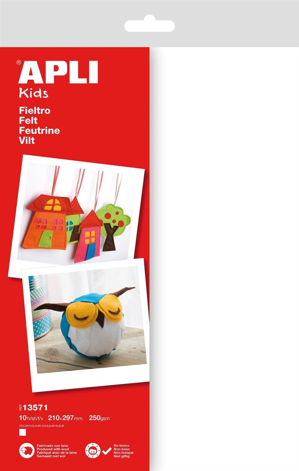 White Felt Pack of 10 Sheets High-Quality 250g/m²