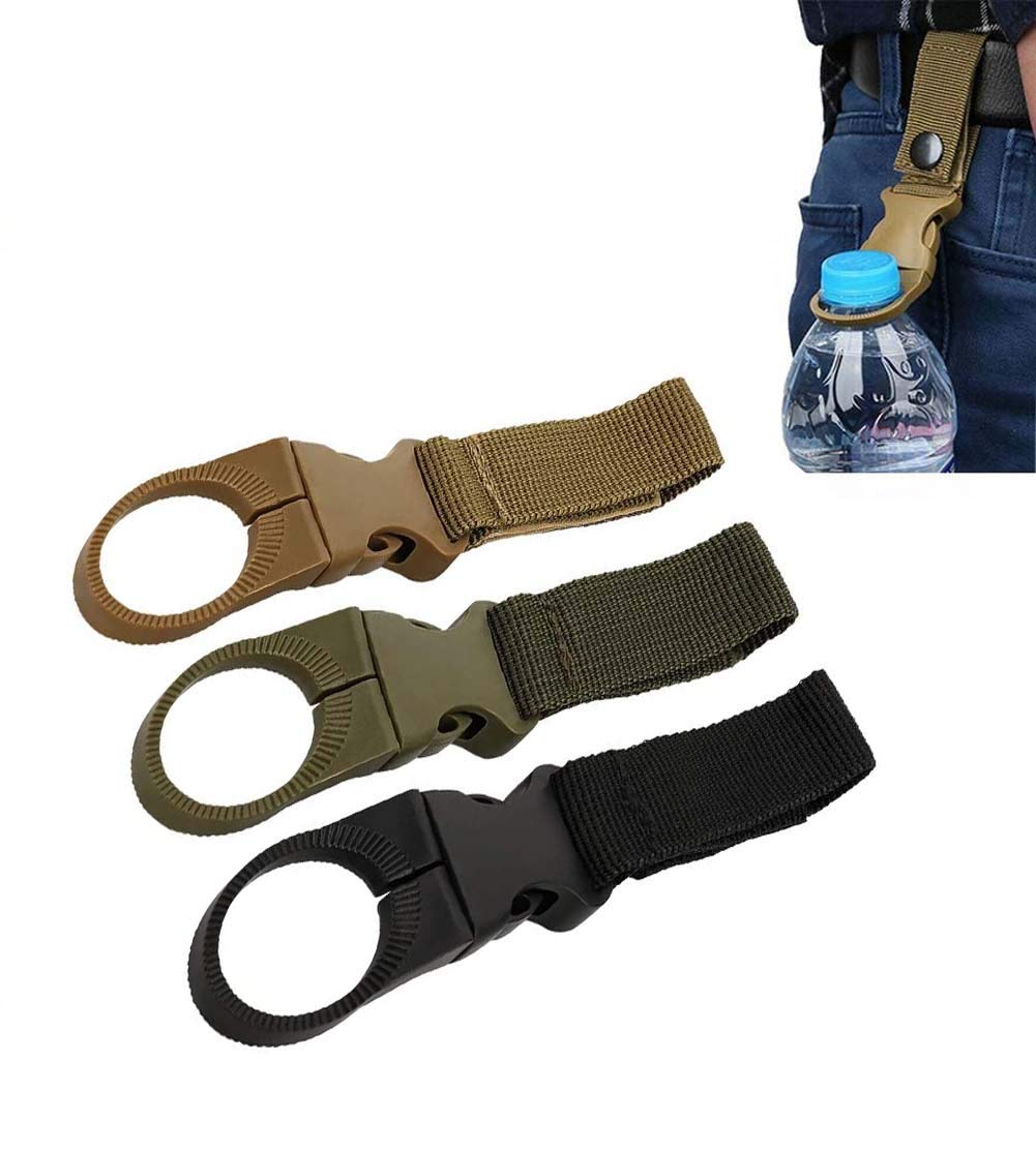 NT-ling 3 pcs Outdoor Bottle Holder Belt Water Bottle Holder Clip,Backpack Tape Keychain Carabiner Hanging Gear Nylon Webbing Buckle Strap Clip for Cycling Camping Hiking Outdoor Traveling