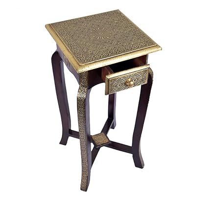 Umhishop Rajasthani Royal Wooden Brass Bedside Table With Drawer Amazon In Electronics