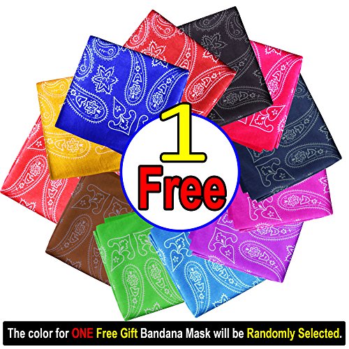 Basico Bandanas Value Pack 100% Cotton Paisley Head Wrap with Tube Face Mask/Headband (6pk- Black)
