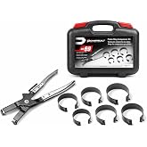 Powerbuilt Piston Ring Compressor Set with Ratcheting Pliers - 940387 | Piston ring compressor set with 6 adjustable bands for 2-7/8 to 4-3/8 in. pistons, ratcheting lock pliers and storage case.