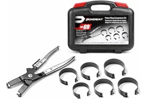 Powerbuilt Piston Ring Compressor Tool Set for Car Engine, Vehicle Maintenance Clamps, Ratchet Pliers, Storage Case - 940387