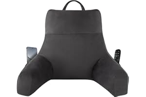 IPYNBAP Back Pillow for Bed Sitting up, Reading Pillow for Sitting in Bed Adult, Back Support Pillow, Memory Foam Sit up Lounge Backrest Pillow with Arms for TV, Couch, Chair, Dorm, 18 Inch, Grey