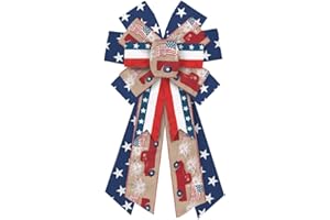 HEUREPPY Large Patriotic Wreath Bows 4th of July Decor Bows for Wreath American Flag Truck Star Brown Burlap Patriotic Bows for Independence Day Front Door Indoor Outdoor Wall Tree Topper Decoration Supplies