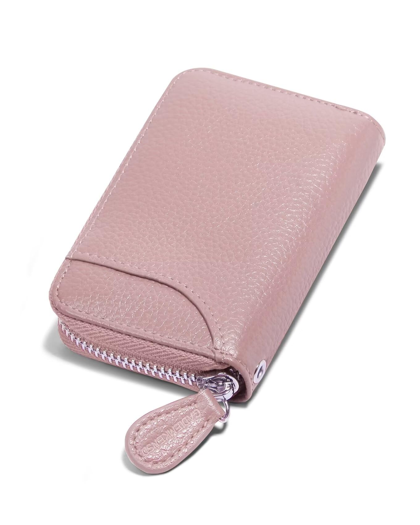 Womens Credit Card Holder Small Rfid Blocking Ladies Wallet with Stainless Steel Zipper Excellent Genuine Leather Accordion Wallets Case for Women ID Compact Slim Blocked Zip Accordian Cards Pink