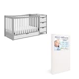 Graco Remi 4-in-1 Convertible Crib & Changer (Pebble Gray & White) - with Graco Premium Foam Crib & Toddler Mattress