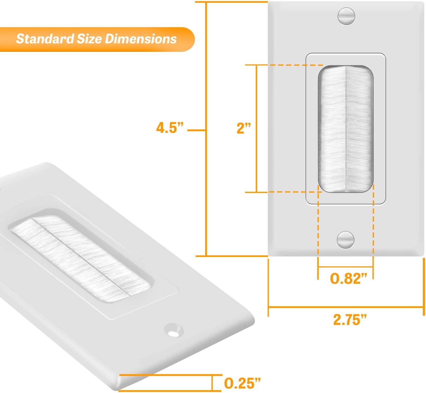TOPGREENER Bristled Brush Wall Plate Multimedia Pass-Through Insert with Decorator Wall Plate for Low Voltage Cables, Size 1-Gang 4.50" x 2.75", Polycarbonate Thermoplastic, TG8891-6PCS, White 6 Pack: Home Audio & Theater
