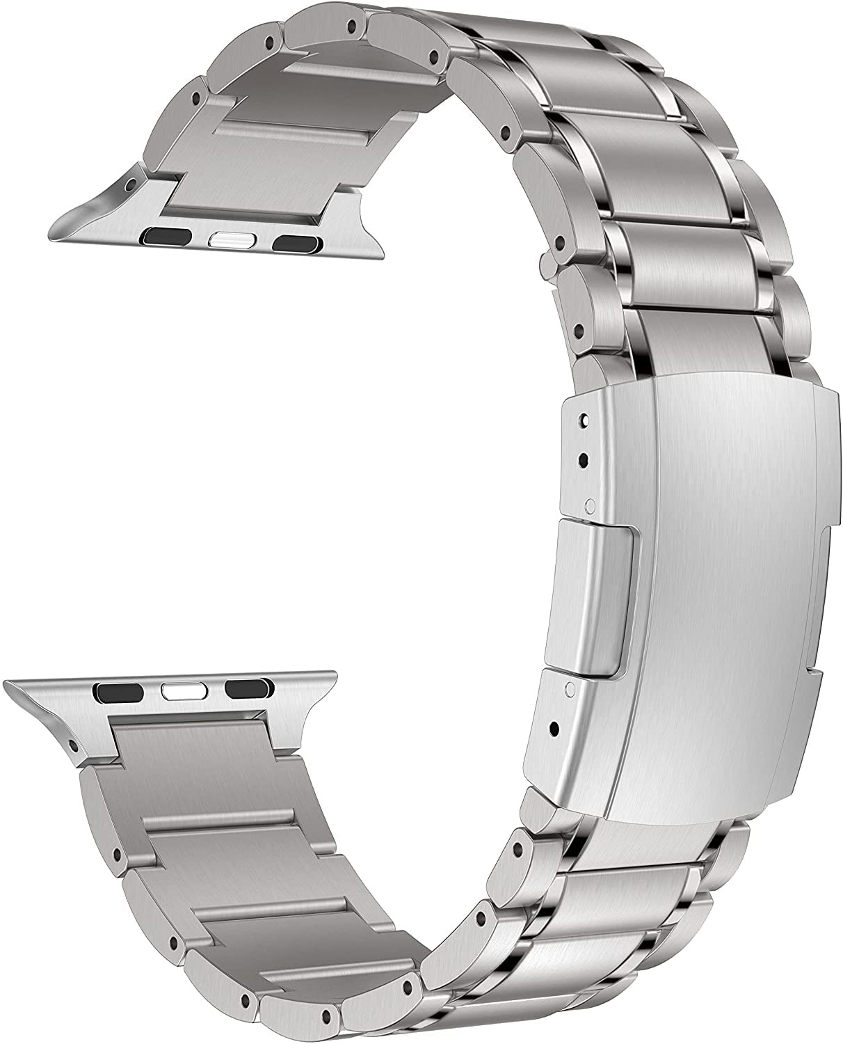 MaKTech Titanium Band,Five-Piece Link Metal Bracelet with Tortoise Buckle,Compatible with Apple Watch Series 11/10/9/8/7,Ultra 3/2/1,SE 3/2/1 [2025] (46mm/45mm/44mm/49mm,Silver)