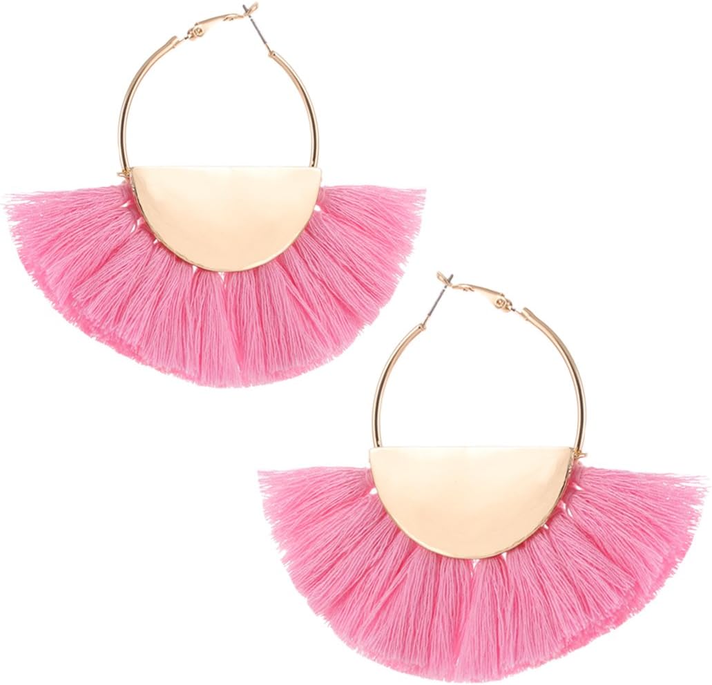VK Accessories Semicircle Fan Shape Tassel Earrings Hoop Dangle Ear Drop Soriee for Women