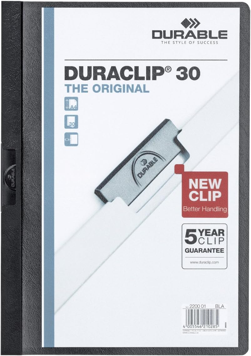 Durable DURACLIP 30 A4 Clip Folder - Holds Up to 30 Sheets of A4 Paper - Strong Metal Sprung Clip - Pack of 25 Black Colour Folders for Organising Documents — image 1