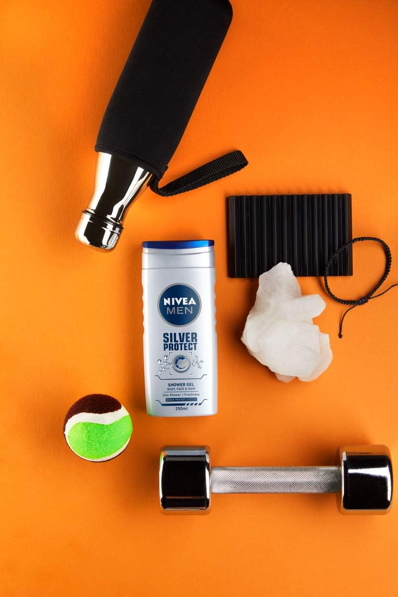 NIVEA MEN Silver Protect Shower Gel Pack of 6 (6 x 250ml), Anti-Bacterial Body Wash with Silver Ions - Image 3