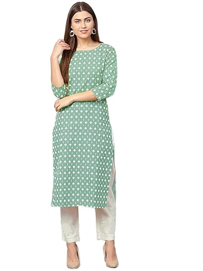 Women's Cotton Printed Kurti (Green)