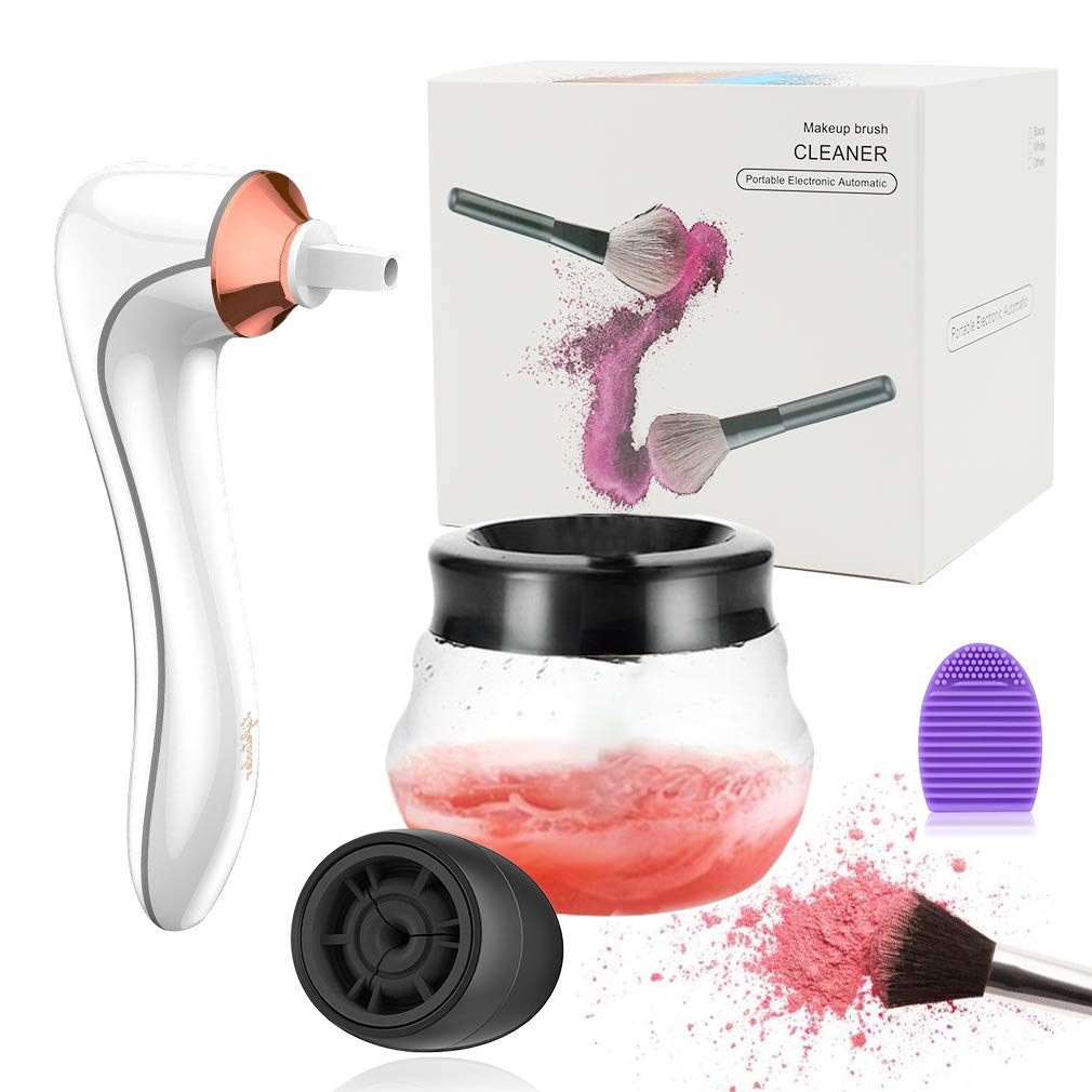 Lifetooler Makeup Brush Cleaner Professional Electric Makeup Brush Cleaner and Dryer Machine USB Rechargeable Adjustable Speeds Cosmetic Brush Cleanser Kit for Deep & Fast Cleaning(white-gray)