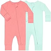 GUISBY Cotton Sleepers Footless Pajamas with Zipper and Mittens Long Sleeve Rompers for Baby