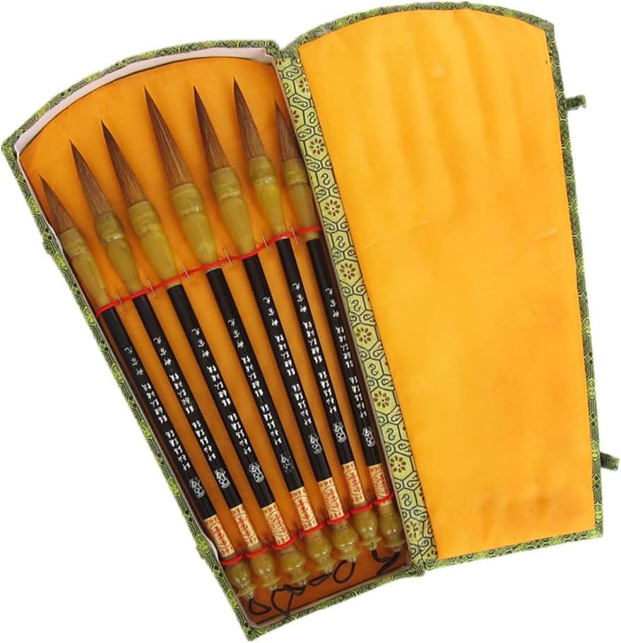Large Medium Small Chinese Japanese Calligraphy Painting Brush Sets Chinese Calligraphy Brush for Beginners Adult Students (7 Wolf Hair Brush)