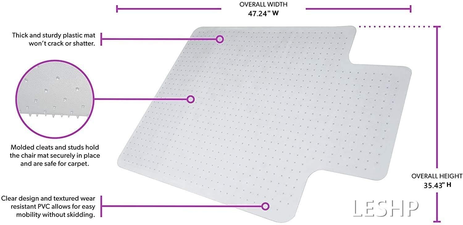 Chair Mat, Transparent Mats for Chairs, Floor Chair Mat, Premium Studded Chair Mat for Carpeted Floor, Heavy Duty & Easy Glide, Hard-Floor Protector with Lip for Floor-48x36inch : Office Products
