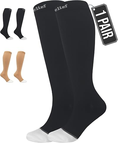 360 RELIEF Compression Socks Open Toe 15-20 mmHg Black Unisex S/M