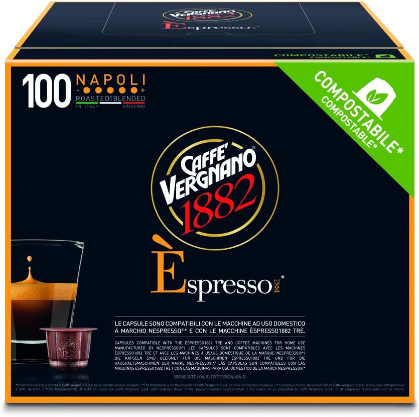Caffè Vergnano 1882 Èspresso Capsule Caffè Compatibili Nespresso, Napoli Pack da 100 Capsule