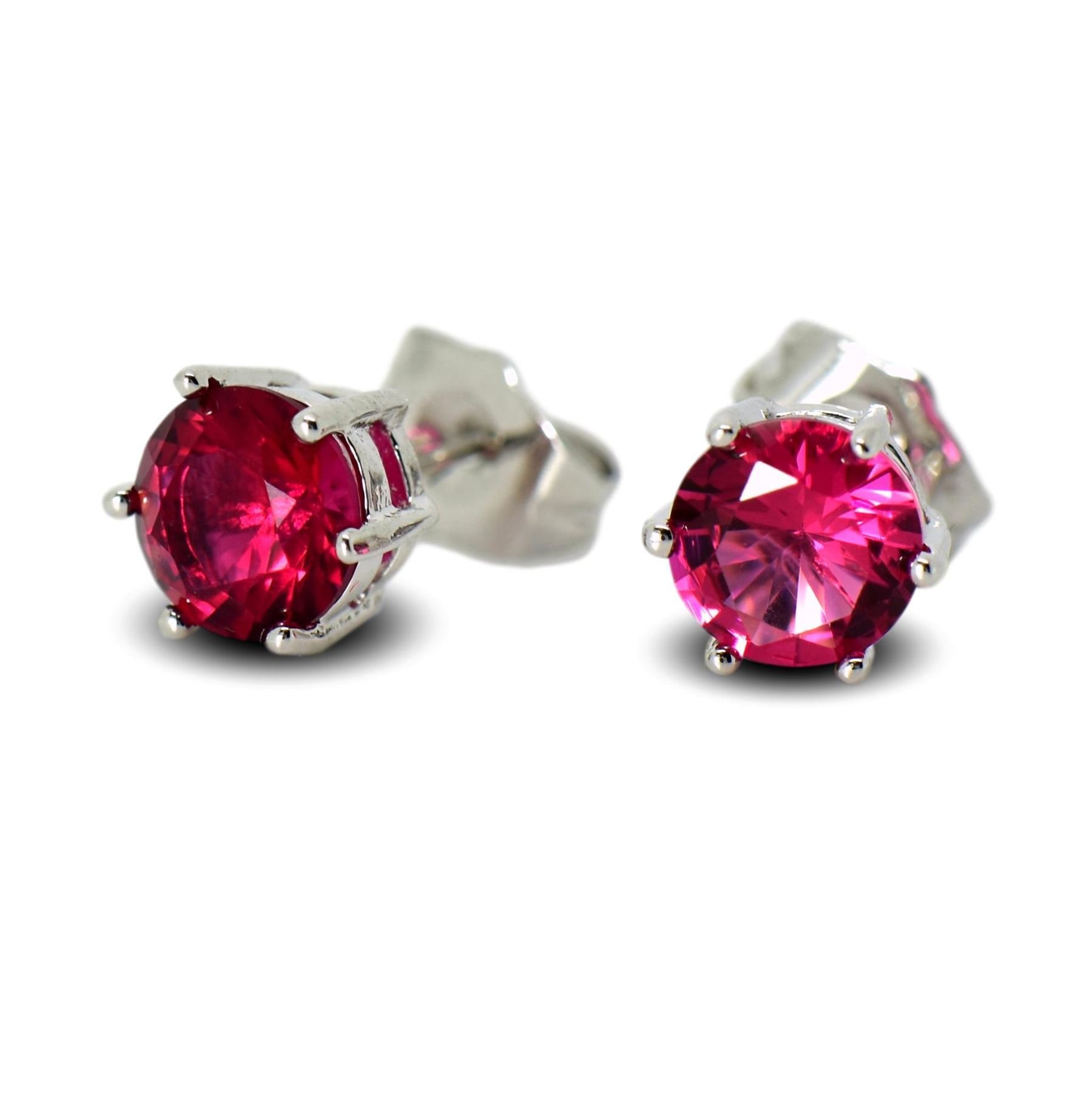 BDC Jewellery 9ct White Gold Filled Stud Earrings for Women Ruby Red Large 7mm Crystals 9K GF