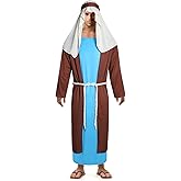 Owlfder Mens Joseph Shepherd Costume Adult Jesus Cosplay Outfit Nativity Church Tunic Robe Biblical Dress Up Suit
