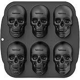 6 Cavities Large Skull Cake Pan Silicone Mold - 3D Skull Ice Cube Mold, Halloween Silicone Molds Bpa Free for Chocolate, Jelly, Wax Melt, Ice Cubes, Gelatin and Resin