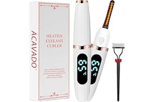 ACAVADO Heated Eyelash Curler, Heated Lash Curler Electric Eyelash Curler with Comb 3 Temp Settings for Makeup Tools for Achieving A Natural Curl and Long Lasting Eyelashes, Designed for Women, White