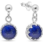 925 Sterling Silver Gemstone Earrings for Women - Birthstone Earring - Earrings Silver Dangle Post Earrings - Silver Drop Earrings for Women - Everyday Earrings - Minimalist Jewelry for Women