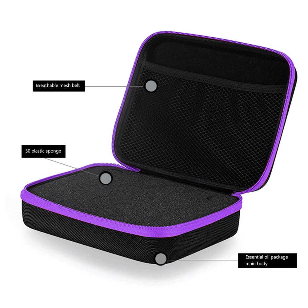 Myonly Essential Oils Carrying Case Holds, 30 Bottles 5ml, 10ml, 15ml Bottles Storage Organizer Bag Hard Shell EVA (Purple) : Beauty