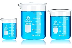 HUAOU Glass Beakers Set, 50ml 100ml 250ml Lab Glassware Beaker with Double Scale, Low Form 3.3 Boro Science Chemistry Measuring Beakers (3pcs)