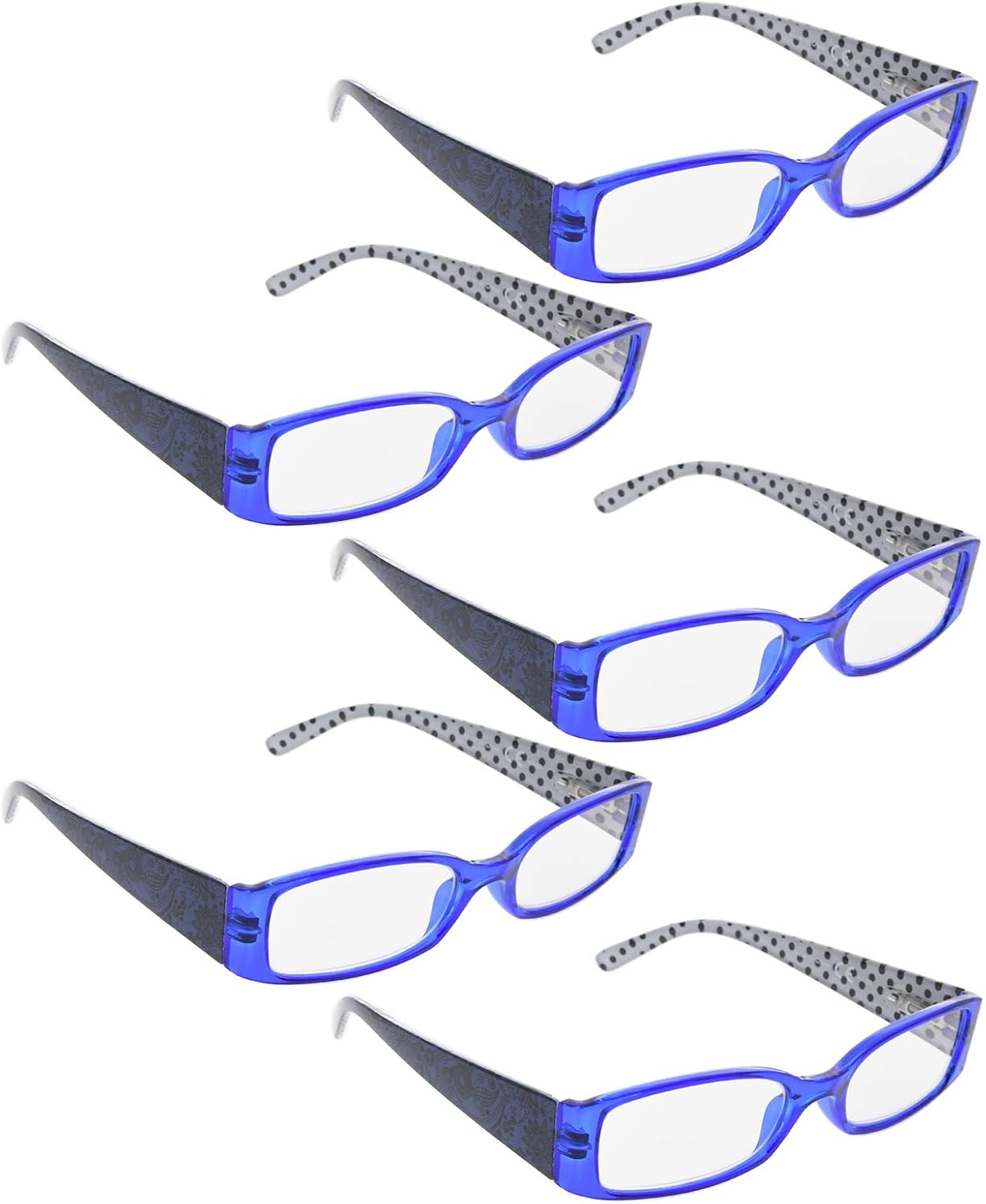 READING GLASSES 5 Pack Polka Dots Patterned Temples Readers