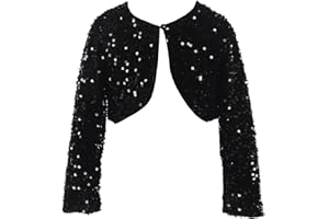 BLUNIGHT COLLECTION BluNight Girls Long Sleeve Sequin Flower Girl Cardigan Shrug Bolero Dress Coat