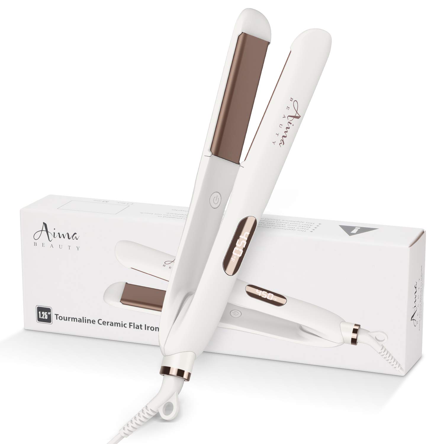 Aima Titanium Nano 1¼ Inch Flat Iron for Healthy Styling, Hair Straightener with 3D Floating Ceramic Coating Plates for Hair, LCD Temp Display, Dual Voltage & Instant Heating, Ceramic White: Health & Personal Care