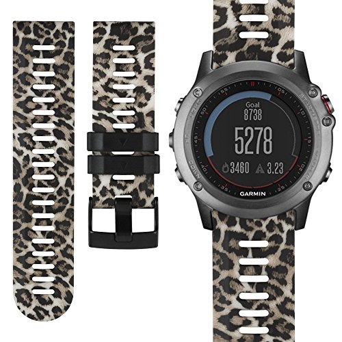 honecumi Replacement Bands for Garmin Fenix 3 Watch Band Wrist Strap-Adjustable Colorful Fenix 3/Fenix 3 Hr/Fenix 5X/Fenix 5X Plus 26 mm Sports Watch Strap Wristband Bracelet-Leopard Pattern Band