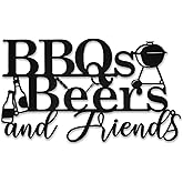 Rustic Metal BBQ Wall Art Sign - Outdoor Backyard & Patio Decor, Farmhouse Porch Sign with Vintage "BBQ, Beer, Friends" Design, Weatherproof 15.8x9.2 Inch Black Metal Barbeque Sign