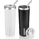BJPKPK 20 oz Skinny Tumbler with Lid 2 Pack Slim Insulated Travel Coffee Cup Stainless Steel Thermal Mug,Black,White