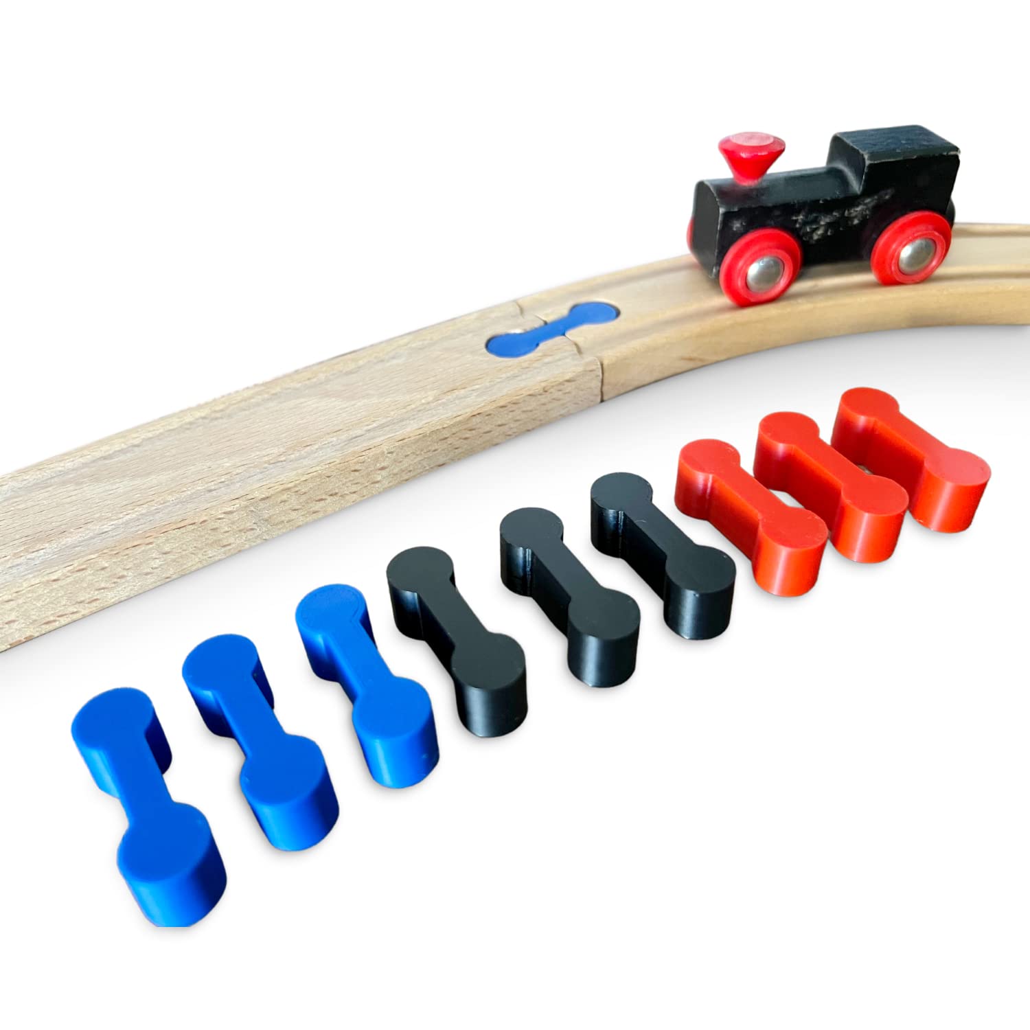 M3Druck® Track Connectors, Pack of 10, Wooden Train Connectors, Adapters Compatible with Brio, Lillabo, Thomas and Friends, Melissa and More (Red)