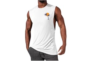 Mens Tank Tops Cotton Gym Workout Sleeveless T Shirts Athletic Loose Fit Muscle Shirts Graphic Summer Tee Beach Shirt
