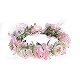 Vividsun Flower Crown Floral Wreath Headband Floral Crown Wedding Festivals Photo Props Headpiece (rose pink/white peony)