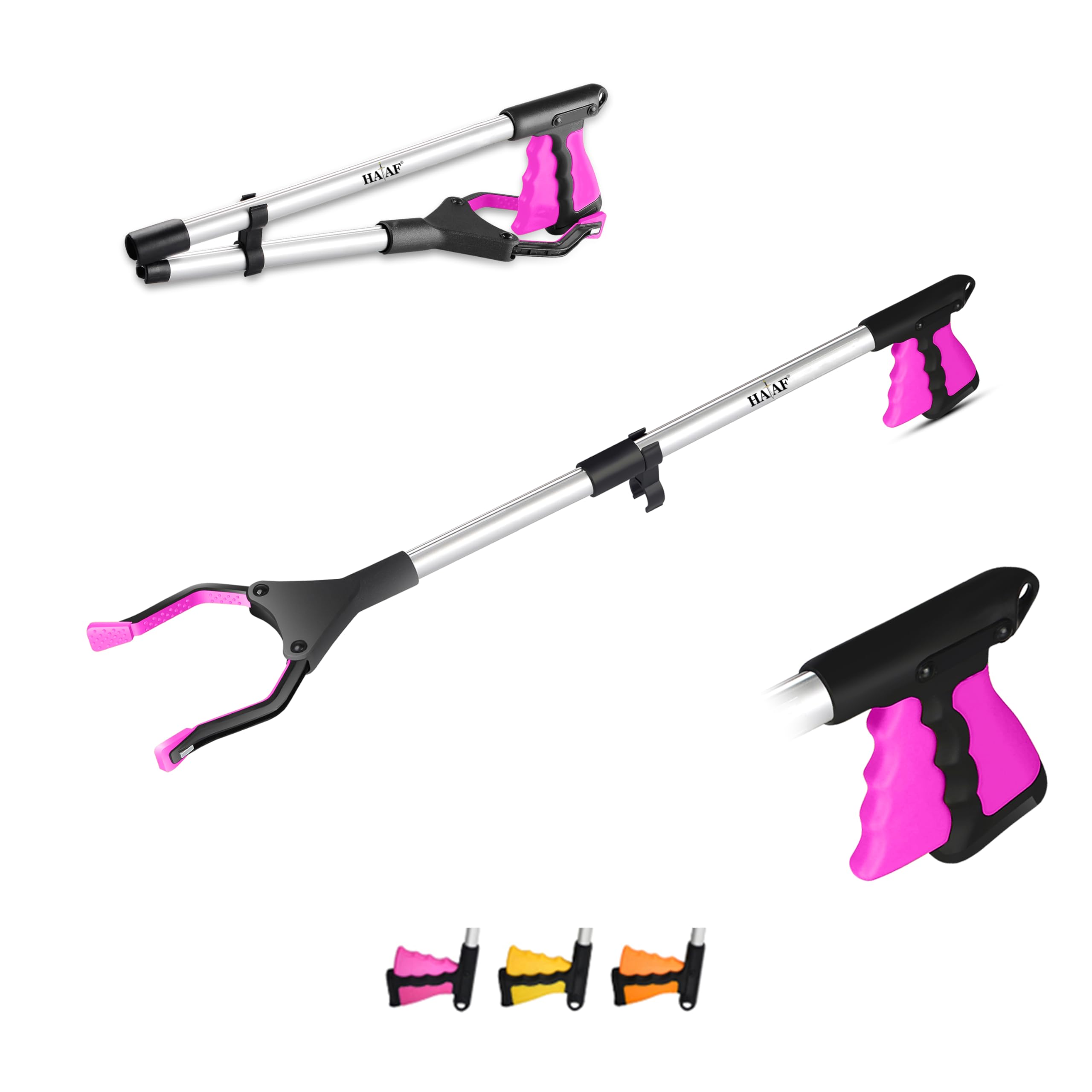 HATAF® 24inches Litter Picker, Grabber Stick, Helping Hand Grabbers for Disabled, Foldable Litter Pickers for Children Rotating Head 360 Degree Reaching Aids, Grabber Stick for Disabled (24" Pink)