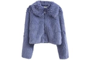 Amazhiyu Womens Faux Fur Zip-Up Cropped Jacket Long Sleeve Warm Winter Coat