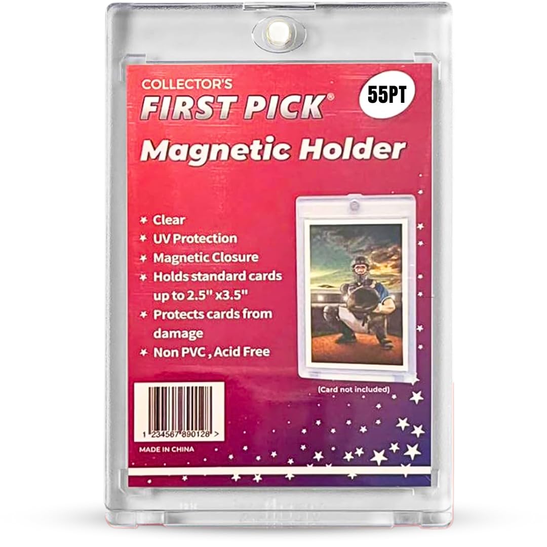 Photo 1 of (1 Pack) 55PT Premium One Touch Magnetic Card Holder Thick Size - PVC Free - UV Protection - Hard Plastic Protector for Collectible Sports Cards Acrylic Display Card Cases