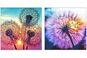 OFRKE 2-Piece Dandelions Diamond Painting Kits for Adults, Round Full Drill 5D DIY Diamond Art Kits for Home Wall Decor 12"x12"