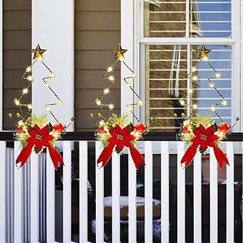 Christmas Ribbon Bows Fence Decoration 4 Pieces Christmas Red